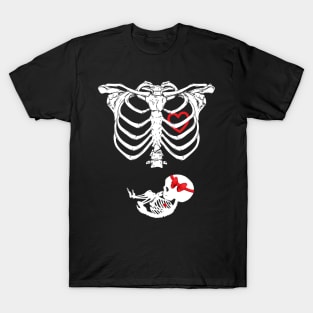 Women's Pregnant Mom Halloween TShirt Baby Skeleton T-Shirt